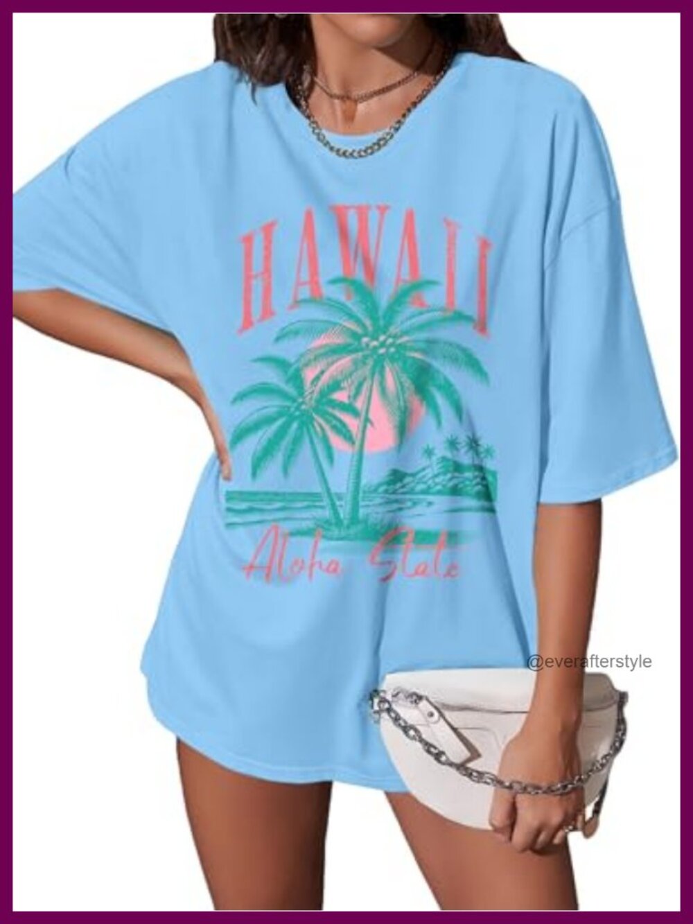 Oversized Hawaiian Shirt Women Aloha Palm Tree Graphic Tee Casual Summer V-Neck